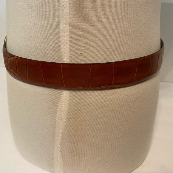 USA MADE MENS BELT BROWN CROC LOOK LEATHER IMPORTED PIG GOLD TONE BUCKLE 38 - Picture 6 of 11